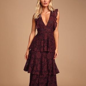 Lulus Burgandy lace dress size Large
